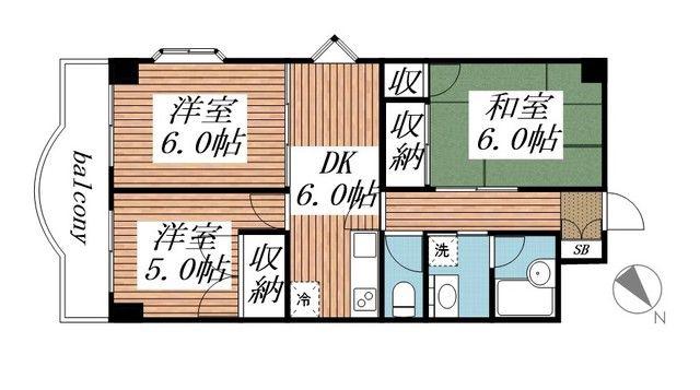 ハニーハイツ田間(3DK/2階)の間取り写真