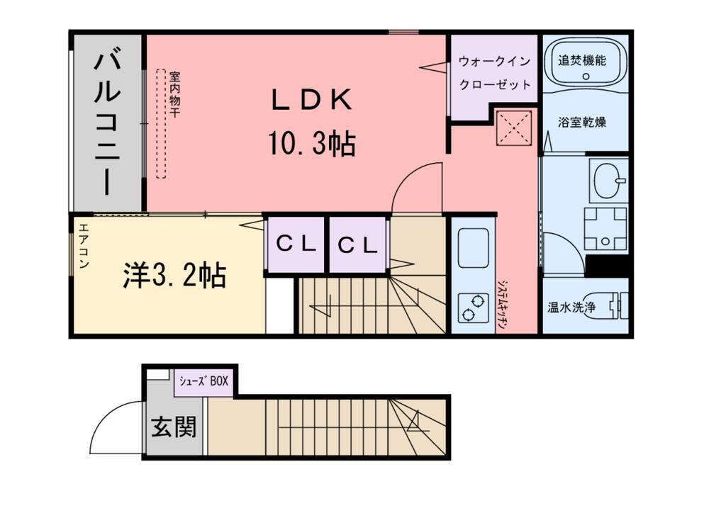 ボン シャオス II(1LDK/2階)の間取り写真