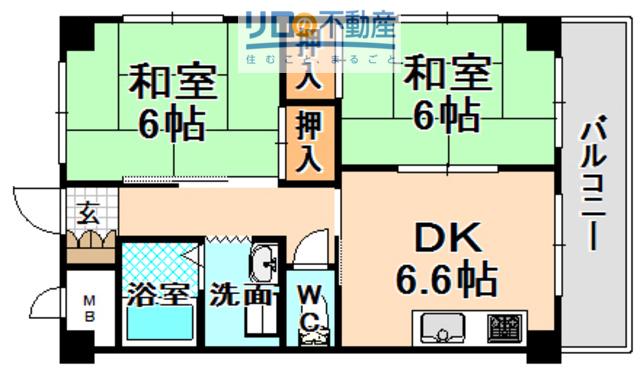 パーナ松原(2DK/1階)の間取り写真