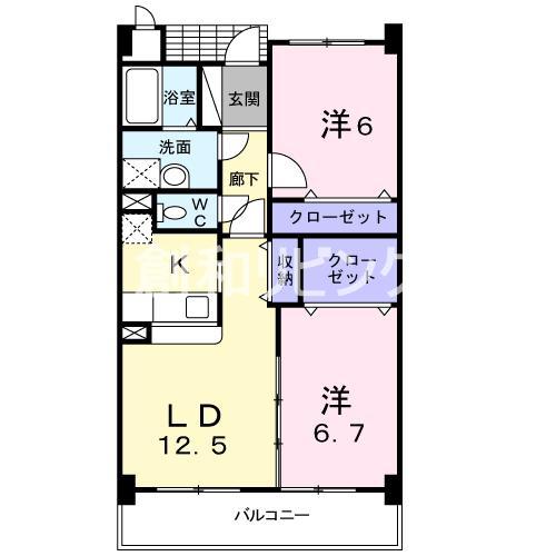 パラディーヒラムネ2(2LDK/3階)の間取り写真