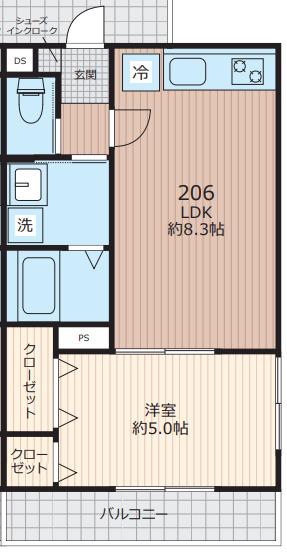 エベラ大倉山(1LDK/2階)の間取り写真