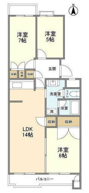 もみの木台フラット(3LDK/2階)の間取り写真