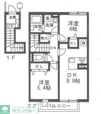 高石テラスハウス(2DK/2階)の間取り写真