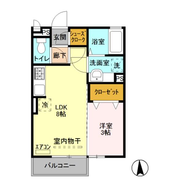 フォンテーヌA(1LDK/1階)の間取り写真