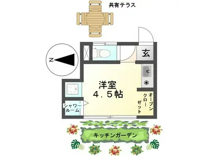 恵明荘 HERBAL APARTMENT みんなで創るキッチンガーデン(ワンルーム/2階)の間取り写真