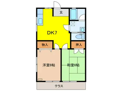 コーポYOU西(2DK/1階)の間取り写真