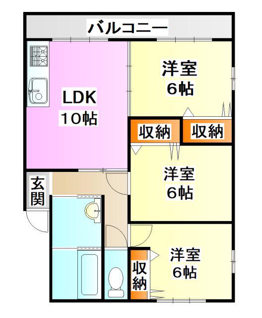 レアルワイズマンションB棟(3LDK/1階)の間取り写真