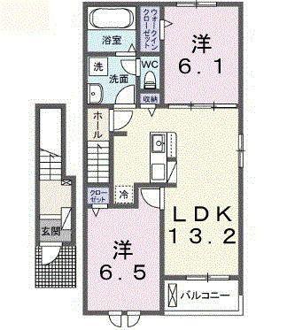 グリフィンドールII(2LDK/2階)の間取り写真