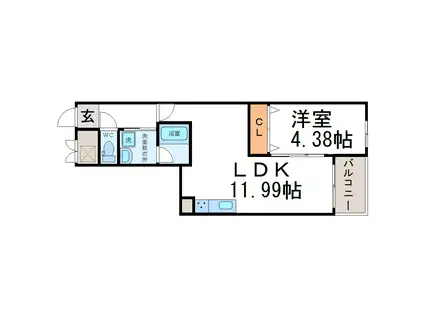 ディアコート野村(1LDK/2階)の間取り写真