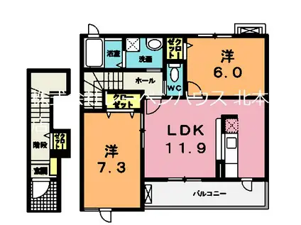 フォンテーヌIII(2LDK/2階)の間取り写真