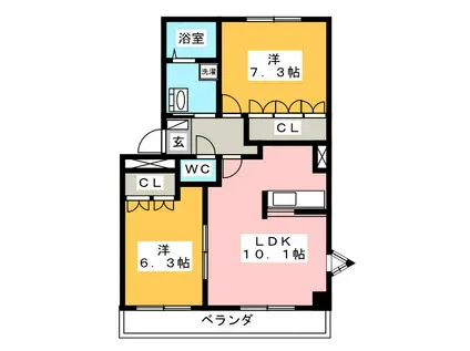 アリエス不二(2LDK/2階)の間取り写真