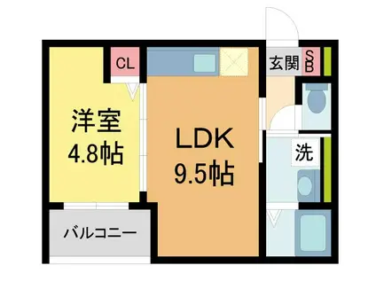 メゾンショコラW(1LDK/3階)の間取り写真