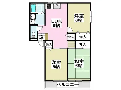 クレアトゥール新堂A棟(3LDK/2階)の間取り写真