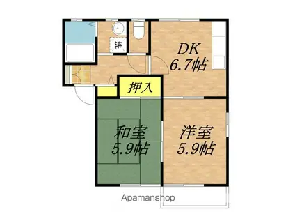 ラポールカイト(2DK/2階)の間取り写真