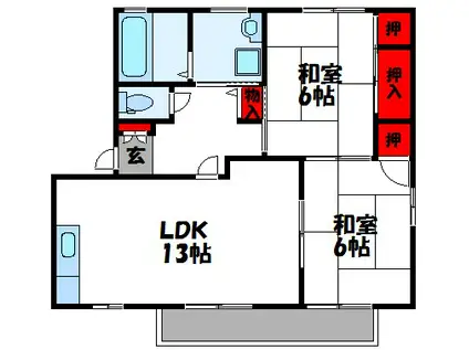 ヴィラ舞の里I(2LDK/2階)の間取り写真