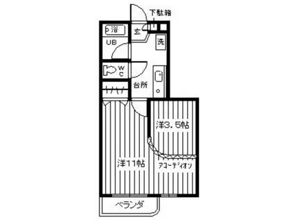 レイヒルズ若葉町(1SK/2階)の間取り写真