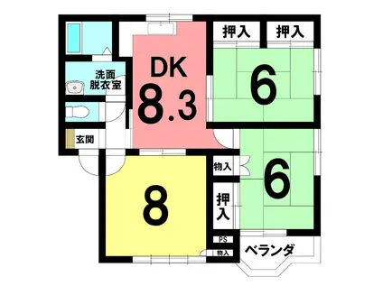 グランディール(3DK/1階)の間取り写真