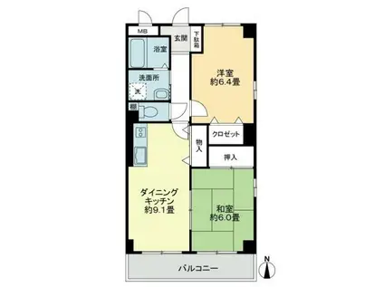 フィネス紅陽(2DK/2階)の間取り写真