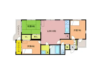 ヴィラ・ラボール新根塚(3LDK/5階)の間取り写真