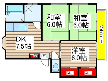 ハイムブリッヂII(3DK/1階)の間取り写真