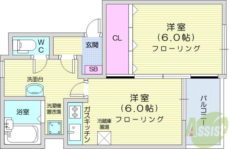 第十一ショーケービル(2K/1階)の間取り写真