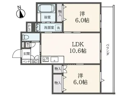 へーベルヴィレッジときわ台SERENITY COURT(2LDK/2階)の間取り写真