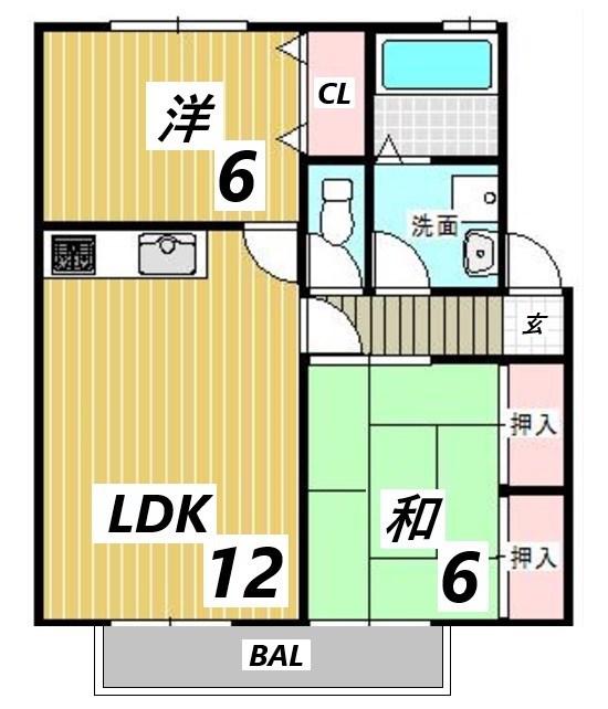 ボンヌシェール矢倉(2LDK/2階)の間取り写真