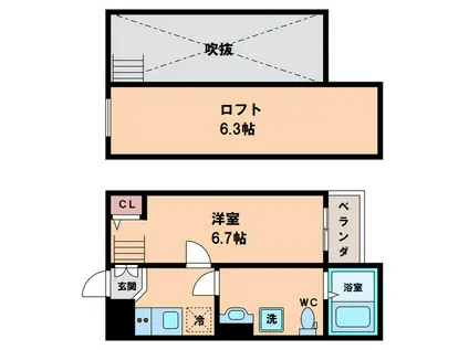 ビソラ我孫子(1K/2階)の間取り写真