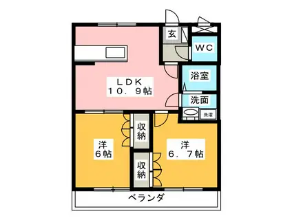 サニーハウス南A(2LDK/2階)の間取り写真