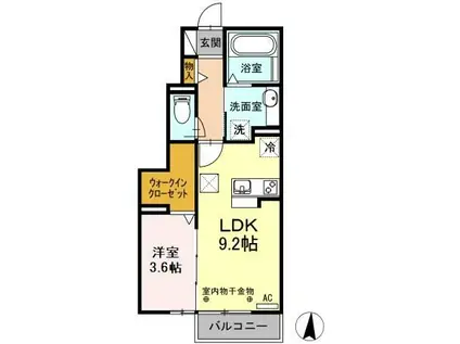 WIT下石田(1LDK/1階)の間取り写真