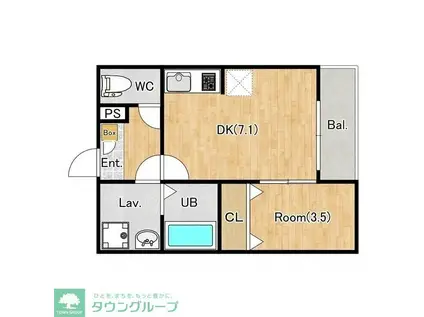 ジーメゾン狭山入間川ルーエ(1DK/1階)の間取り写真