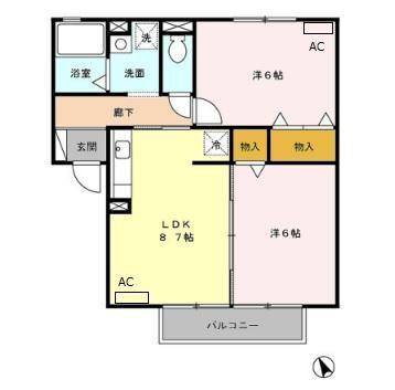 LAFORET結城 A棟(2DK/2階)の間取り写真