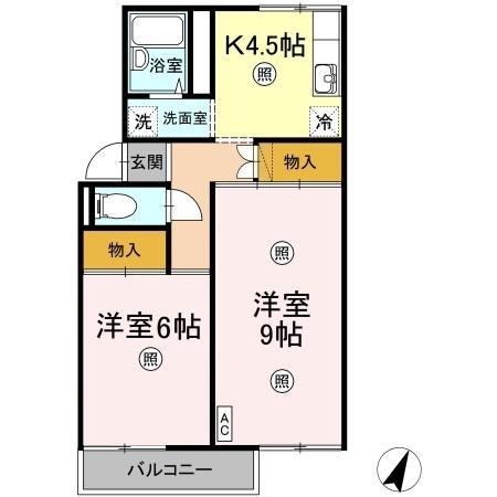 コーポ三谷原(2K/2階)の間取り写真