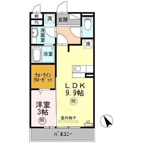 セジュール町坪(1LDK/2階)の間取り写真
