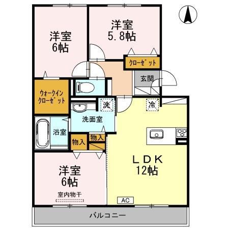 シャルムB棟(3LDK/2階)の間取り写真