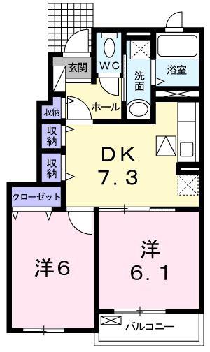 プレミール ヴィラ B(2DK/1階)の間取り写真
