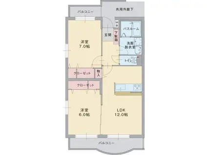 ベアテスPTMII(2LDK/1階)の間取り写真