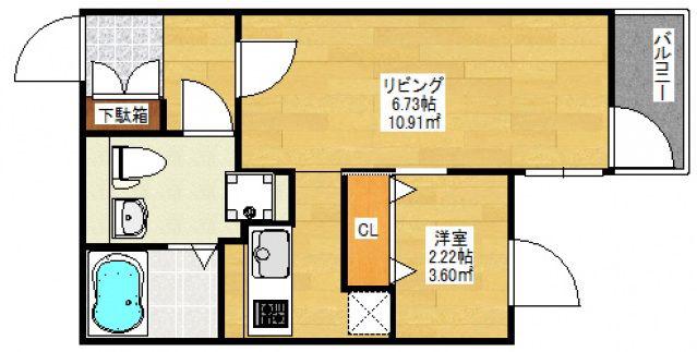 ヴィラ博丈庚午北(1DK/1階)の間取り写真