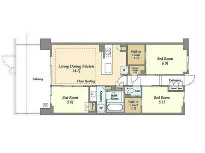 ドゥーエ町屋(3LDK/1階)の間取り写真