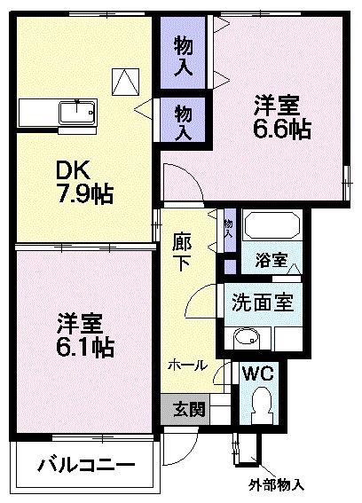 プラシード緑ヶ丘(2DK/1階)の間取り写真