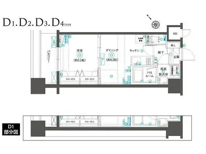 ZOOM横浜SQUARE(1DK/2階)の間取り写真
