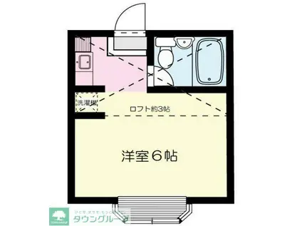 グリーンハイツI号棟(ワンルーム/2階)の間取り写真