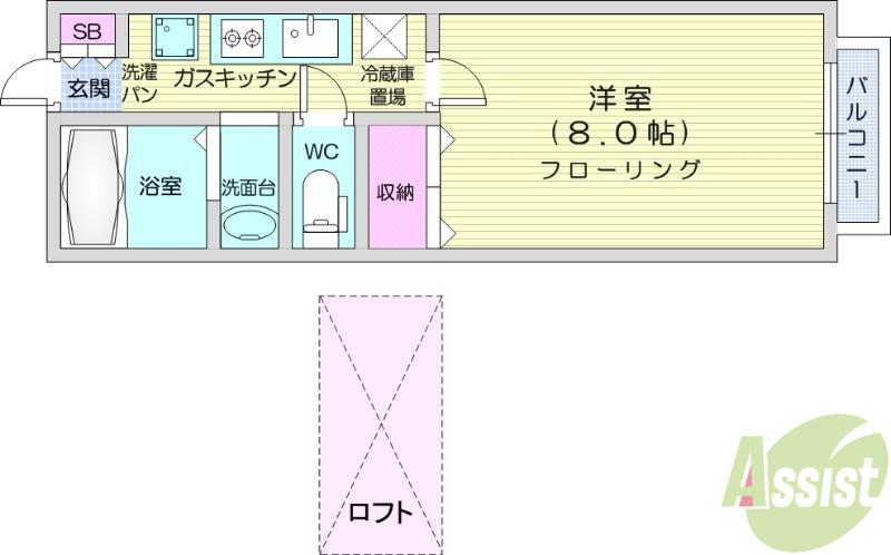 ウエストキャッスル河原町(1K/1階)の間取り写真
