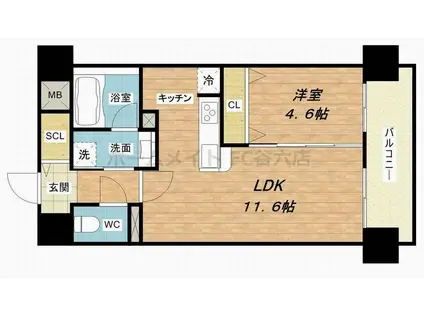 ブル フォルトゥーナ扇町(1LDK/8階)の間取り写真