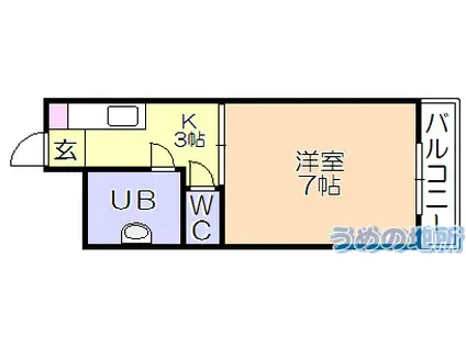 アレグリア久留米(1K/2階)の間取り写真