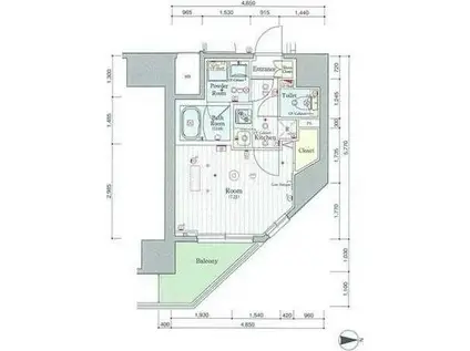 スカイコートプライム亀戸(1K/2階)の間取り写真