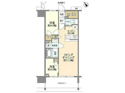 クレヴィア上野入谷(2LDK/6階)の間取り写真