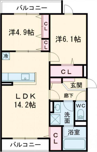 D-RESIDENCE西野A棟(2LDK/2階)の間取り写真