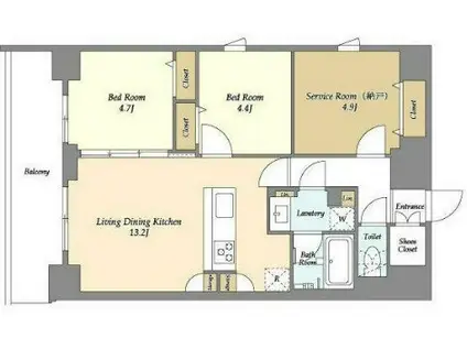 グランカーサ平井(2SLDK/9階)の間取り写真