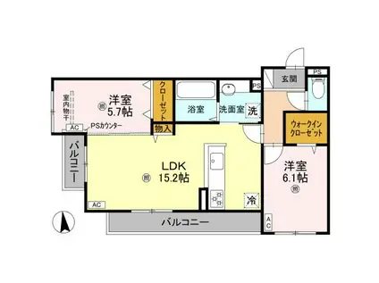 パサログランデ賑町(2LDK/3階)の間取り写真